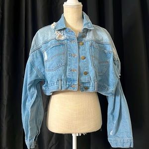 Fashion Nova Oversized Cropped Denim Jacket Size M